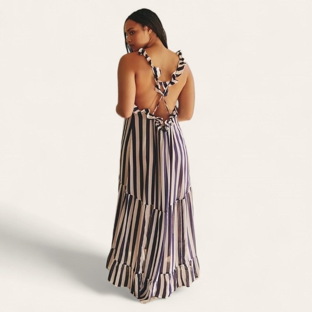 Anthropologie Striped Open Back Tiered Ruffle Maxi Dress Sz M NWT - Picture 16 of 16